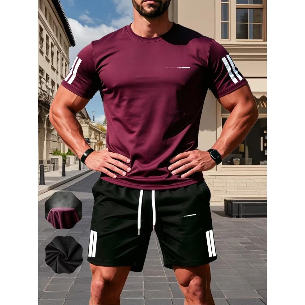 Men's Sports Two-piece Set Short Sleeved T-shirt and Shorts Running and Fitness Sportswear Summer Promotion Latest Hot Selling