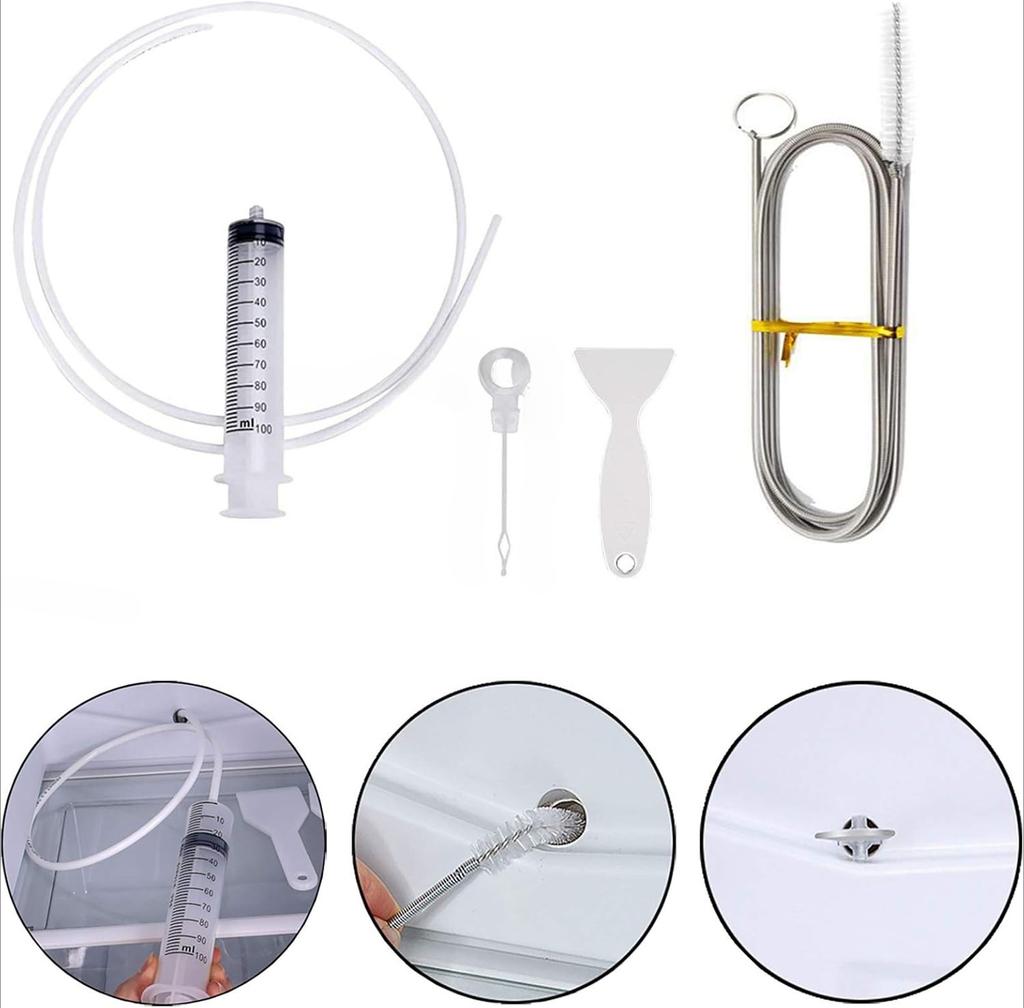 5-Piece Fridge Drain Cleaner Kit – Flexible Brushes & Steel Wool for Clogged Drain Hole, Water Leaks & Odors