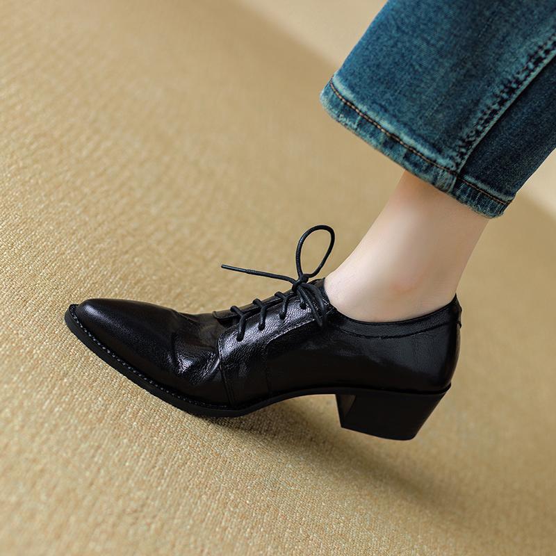 Fashion 2025 Spring Women's High Heels Lace Up Shallow Mouth Single Shoes Female Comfortable Thick Heel Women's Shoes Zapatos Mujer