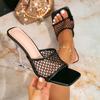 Huizhou Women's High-heeled Sandals Women's Black Fashion Mesh Square-head Women's Shoes One-pedal High-heeled Sandals
