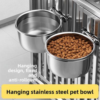 Stainless Steel Pet Feeder, Anti-tipping Large Dog Hanging Basin, Fixed Large-sized Hanging Cage Dog Water Dispenser