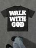 Walk with God T-Shirt Sommer Herren Trainingsanzug Rundhals Kurzarm Freizeit Sportbekleidung Harajuku