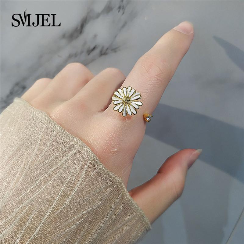 SMJEL Fidget Spinner Ring Anxiety for Women Crystal Demon Eyes Anti Stress Rings Flower Planet Sun Rotating Jewelry Wedding Gift