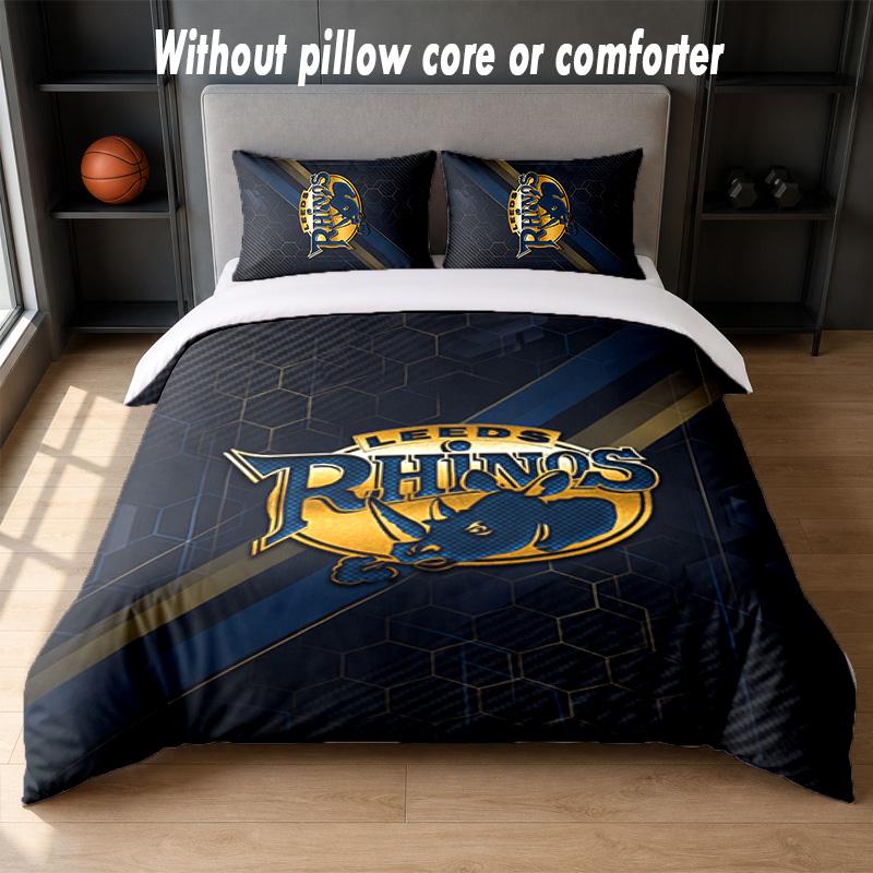 Leeds Rhinos Design Bed Bedding Set 1 Duvet Cover + 2 Pillowcases Soft Breathable Household Bed Linens