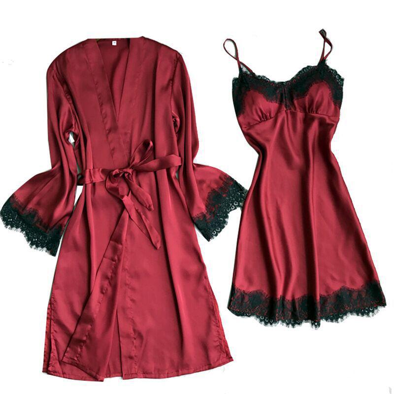 European American Black Lace Trim Two-Piece Pajama Set - Fashionable & Comfortable 