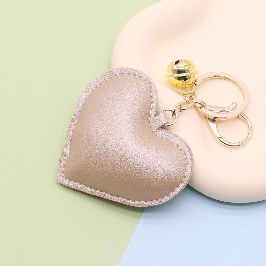 Golden Bell Heart PU Leather Couple Bag Keychain Ornament