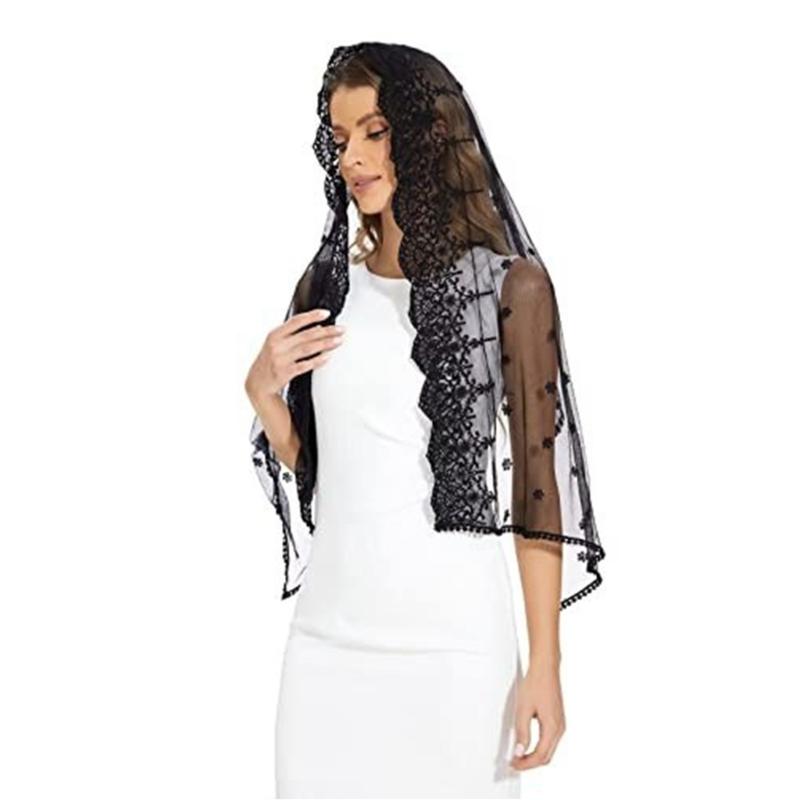 Sheer Lace Turban Headscarf for Women Church Attendance Mantilla Veil Lace Head Covering Shawl Wrap for Worship Service