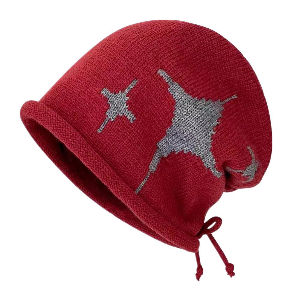 Woman Loose Beanie Hat Casual Drawstring Design Pile Hat Female Streetwear Outdoor Fashion Winter Knitted Hat