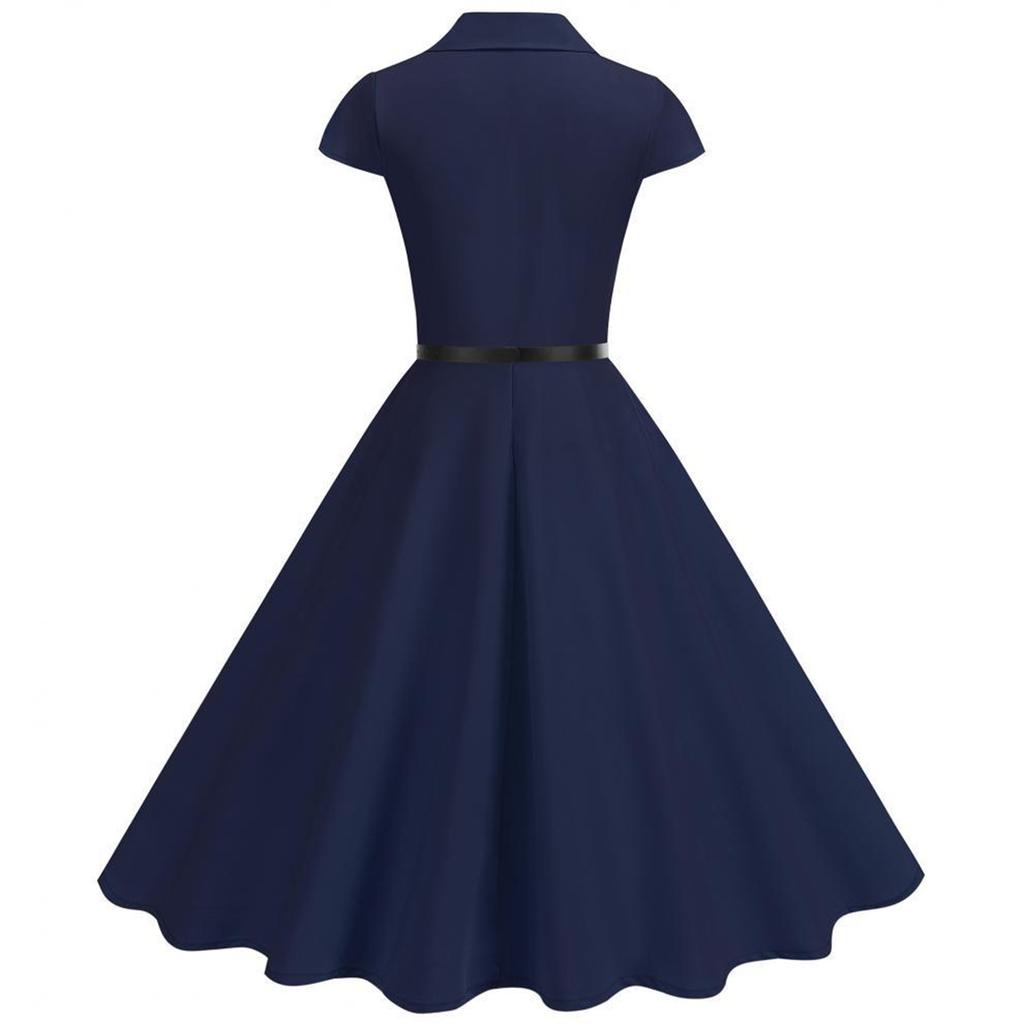 Damen Einfarbiges Hemdkragen Französisches Retro Kleid