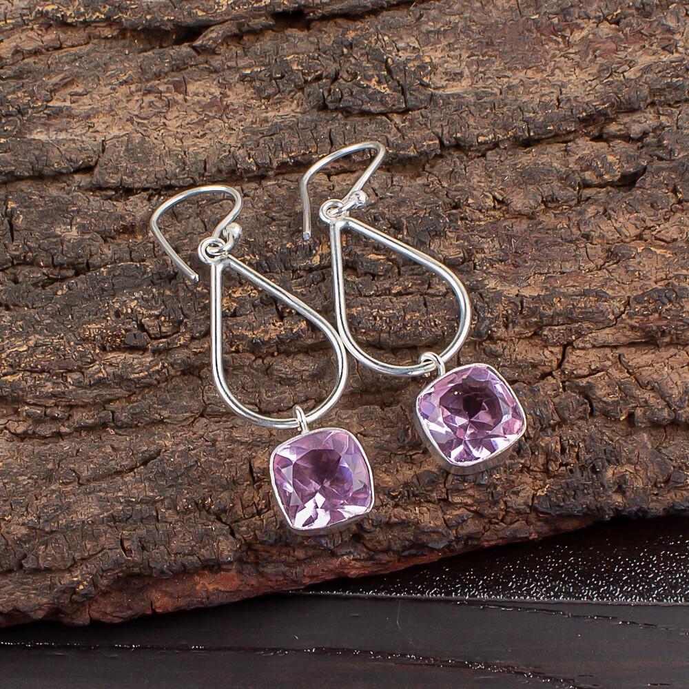 Morganite Gemstone 925 Sterling Silver Handmade Jewelry Stylish Earrings 1.90" EE-7-11