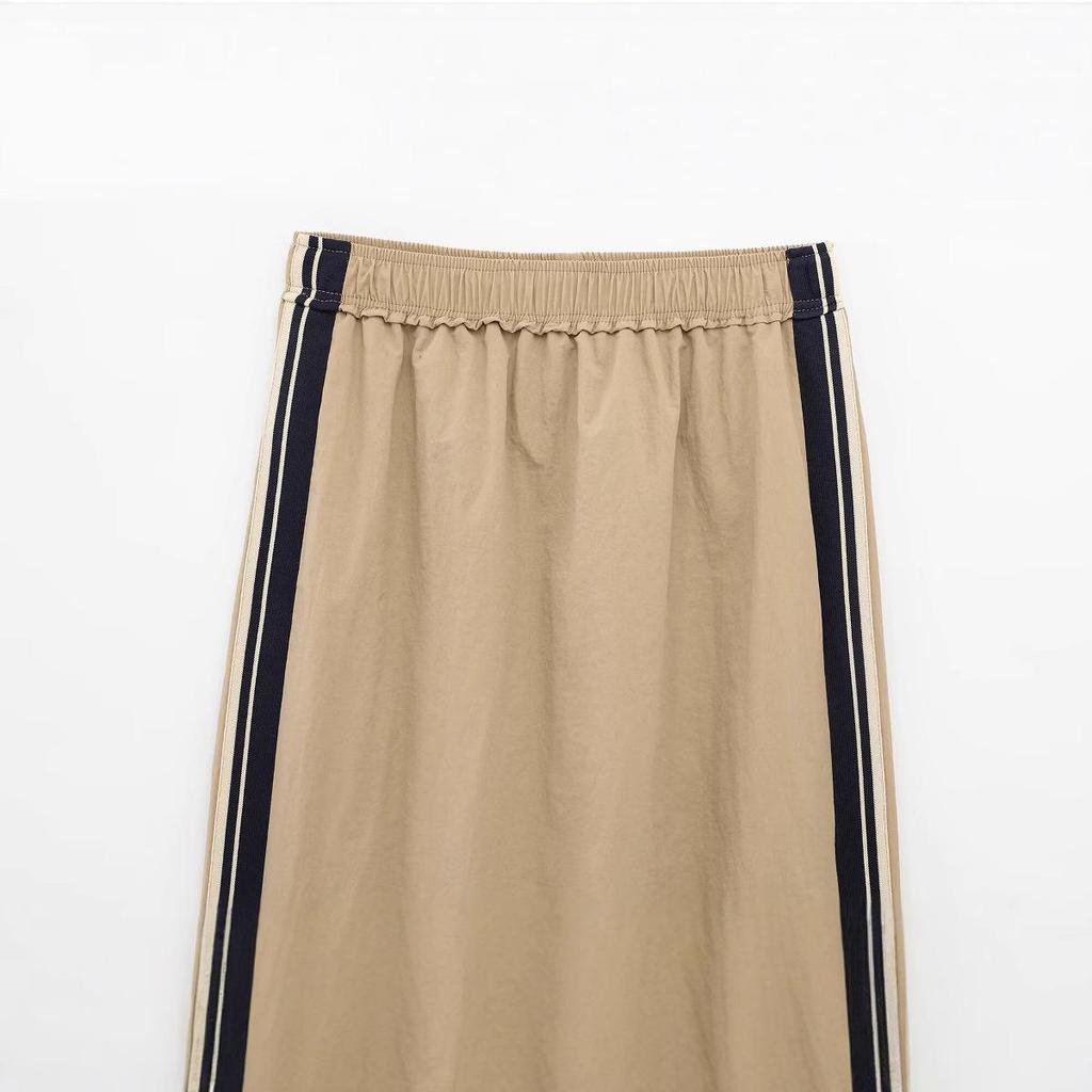 Spring 2025 Women's High Waist Midi Skirt with Side Strap Detail - European & American Style, Simple & Fashionable