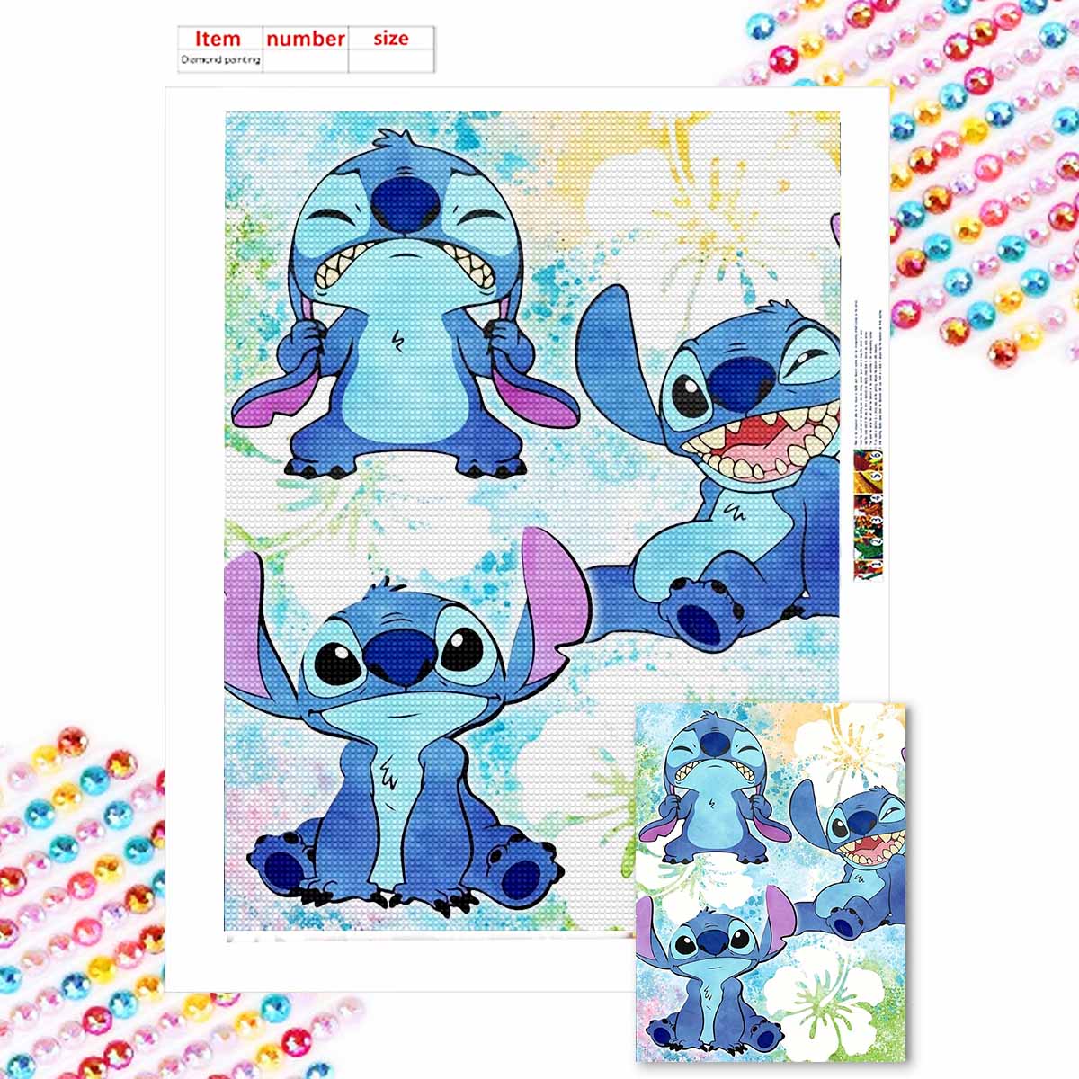 

5D Алмазная живопись своими руками Милый Стич Полная выкладка Стразы Мозаика Вышивка Изделия ручной работы Домашний декор Подарок Round 30x40cm