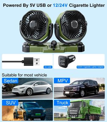5V/12V/24V Car Dual-Head Fan 2 Speeds Wind 360° Rotatable Vehicle Cooling Fan USB Cigarette Lighter Fan Summer Cooler