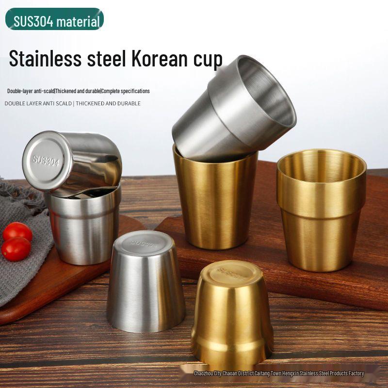 Korean Style Double Layer Insulated 304 Stainless Steel Cup for Water, Tea, Coffee, Beer, and Cold Drinks