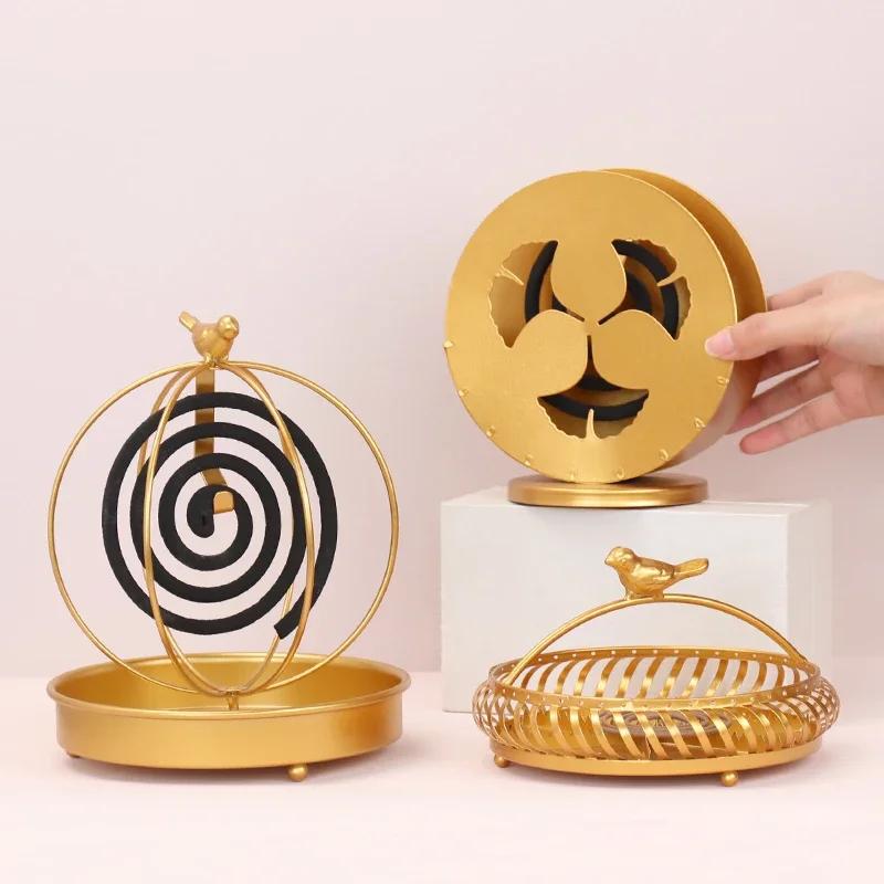 Nordic Home And Desktop Decor Birdcage Meatl Wrought Iron Golden Mosquito Coil Holder Baseus   Stand  Incense