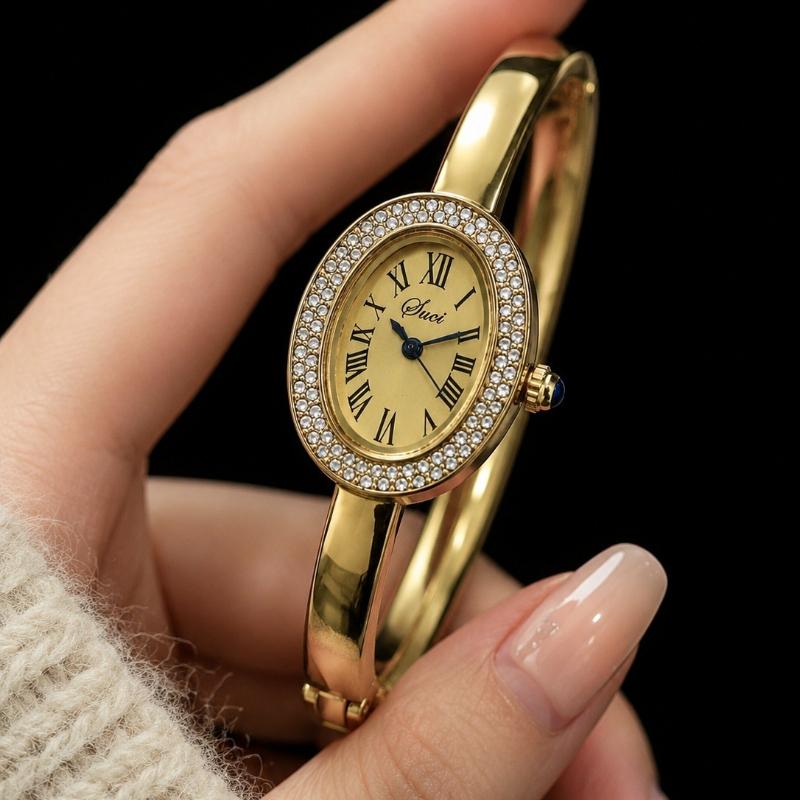 New Luxury Elegant Women' Bracelet Wrist Watch Classic Vintage Roman Numeral Rhinestones Quartz Watches for Ladies Montre Femme