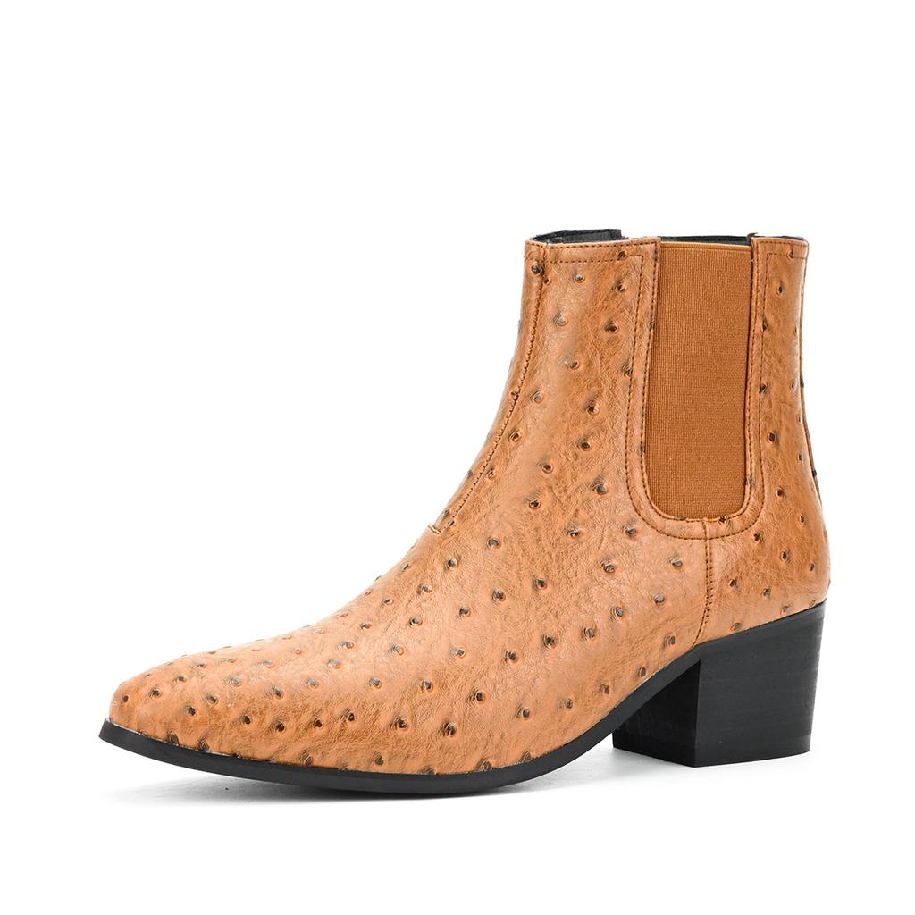 Autumn and Winter Chelsea Boots Men's Fashion High Heel Short Boots Small Square Head High Top Heel Boots Men's Boots High Heel Men's
