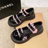 Spring Mary Jane Shoes Round Head Shallow Mouth Bow Lace One Line Buckle Waterproof Platform Non-slip Shoes