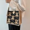 Bear linen tote bag women go out handbag small satchel student shoulder bag tide
