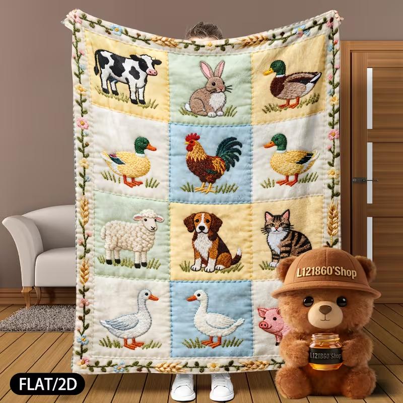 Ultra-Soft Farm Animal Print Throw Blanket - Cozy Cow, Pig, Sheep & Chicken Design Warm Plush for Couch, Bed All-Season Comfort