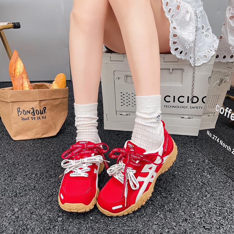 Leather mesh breathable Forrest Gump shoes women's 2025 summer and autumn new niche design sports and leisure shoes white shoes women