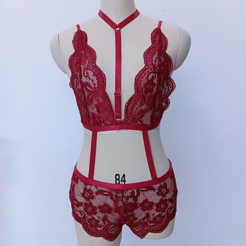 Thin Lace Flower Printed Underwear Suit Sexy Women Lingerie Set Female Bodysuit Adjustable Shoulder Strap Triangle Cup Bralettle