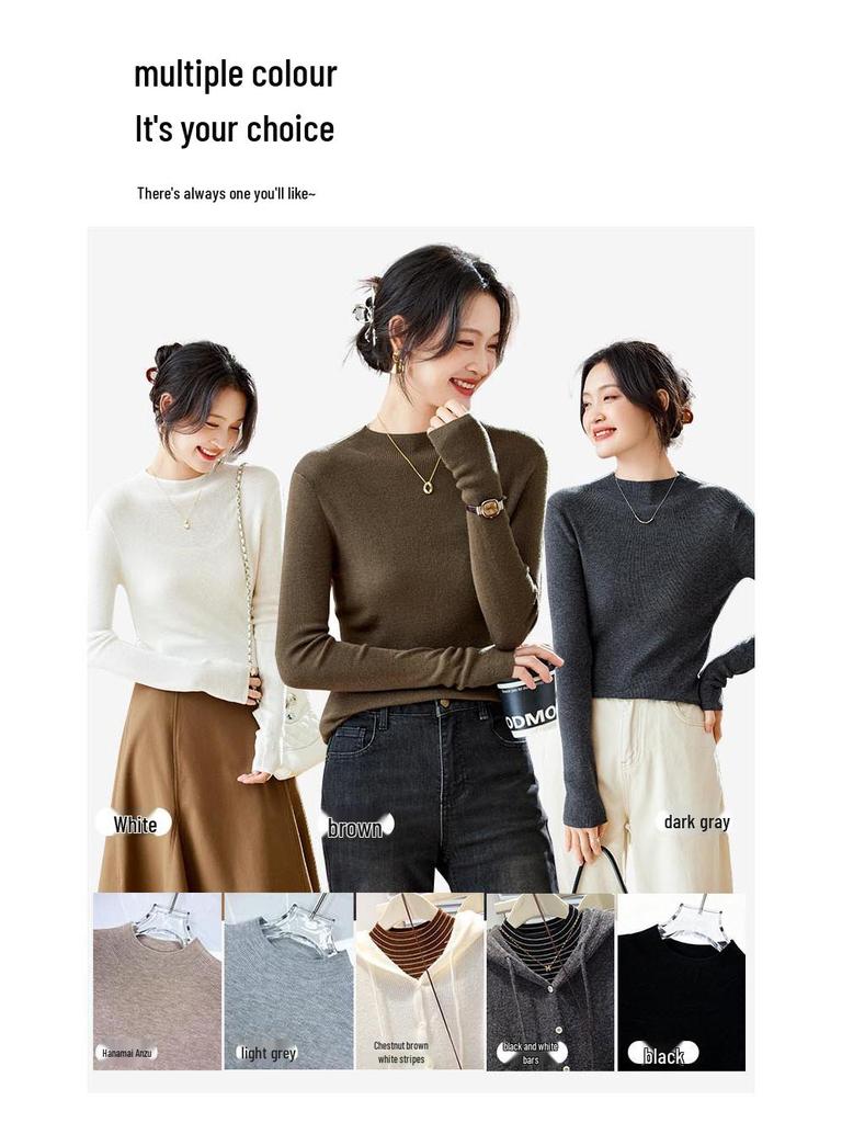 Women's Cotton Cocoon Half-High Collar Knitwear - Slim Fit Solid Color Base Layer Top (Spring/Autumn 2026)