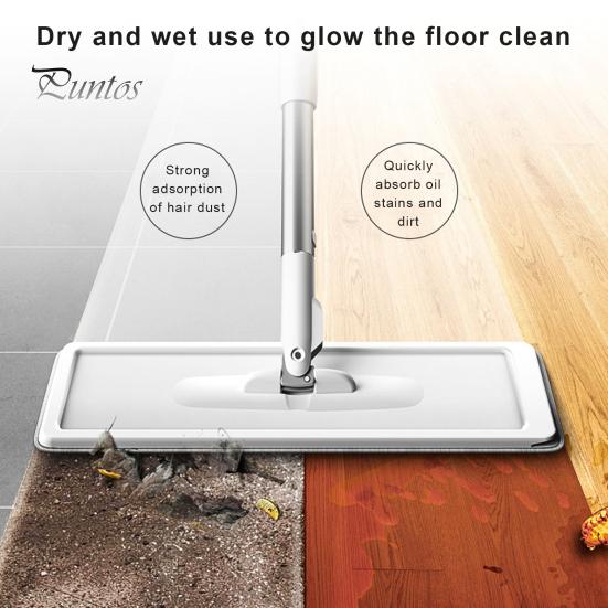 Stainless Steel Handle Lazy Mop Flat Squeeze Bucket Set with Long 360-Degree Rotation Dry Wet Use Tile Floor Cleaning Wringer Kit Family-Friendly Tool