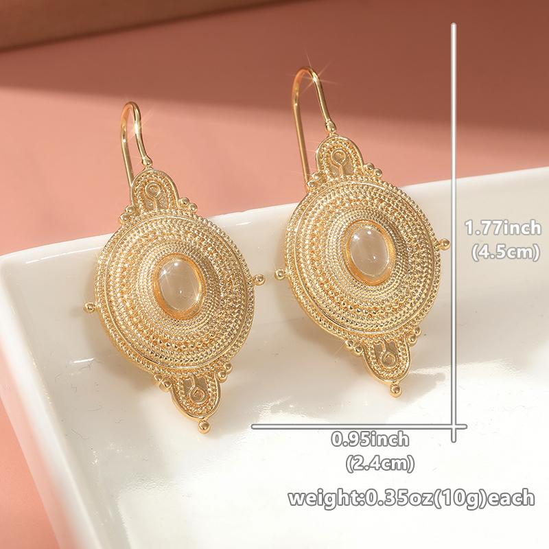 

Vintage Oval Inlaid with Transparent Colored Stones Earrings Ethnic Metal Carving Pattern Dangle Earrings for Women Zircon золотой