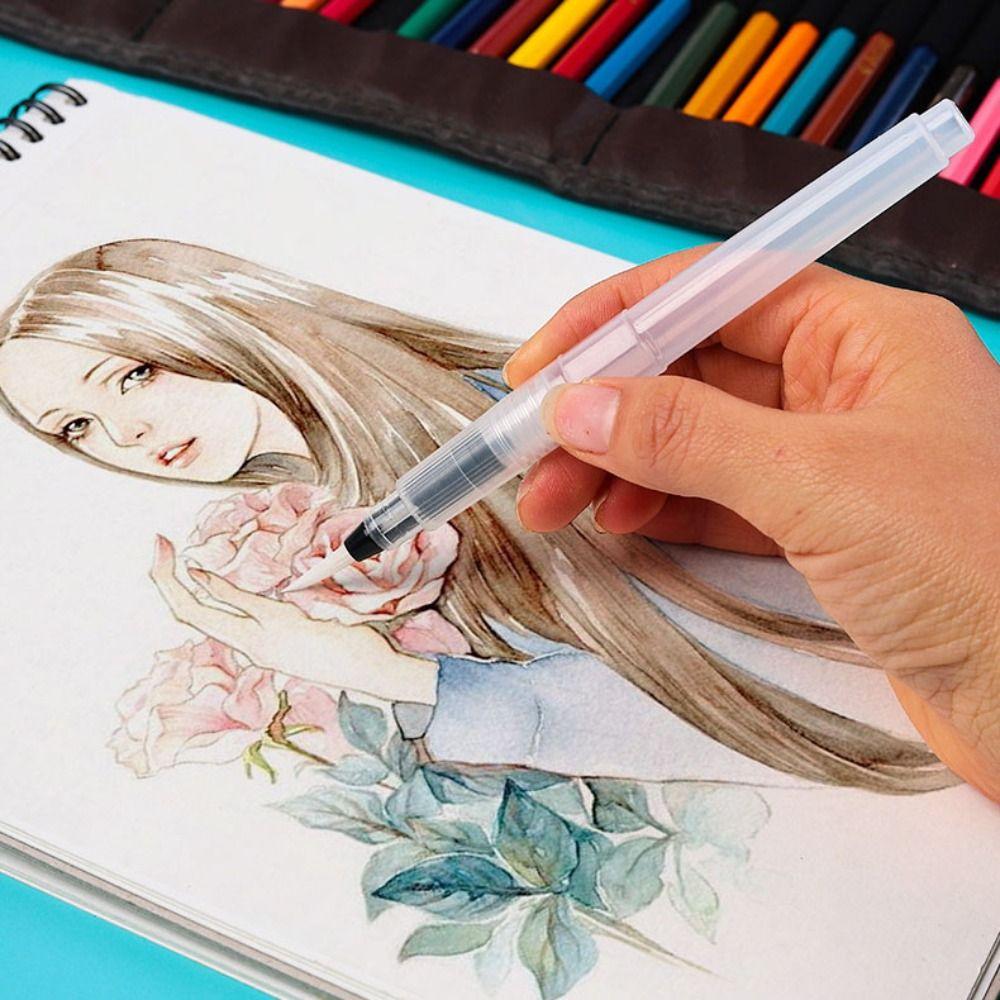 12pcs Water Storage Calligraphy Brush Set Flat Head 12pcs/set  Watercolor Illustration