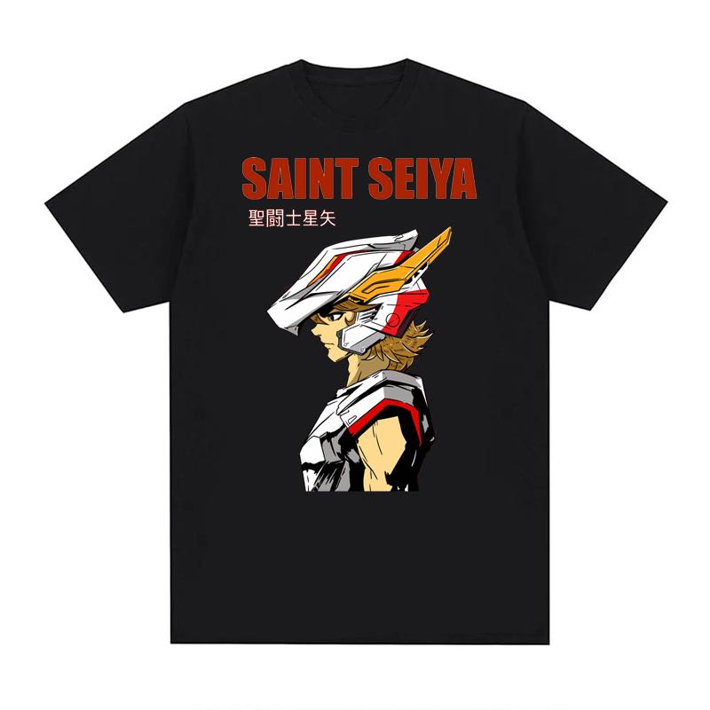 Summer Print  Anime  T Shirts Men Women Saint Seiya O Neck 100% Cotton Unisex Tops EU Size Harajuku Tops Boys Clothes