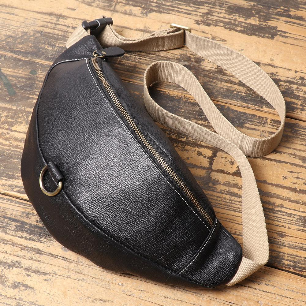 Men'S Genuine Leather Breast Bag First Layer Leather Casual Versatile Messenger Bag Large Capacity Mobile Phone Bag Men'S Bag