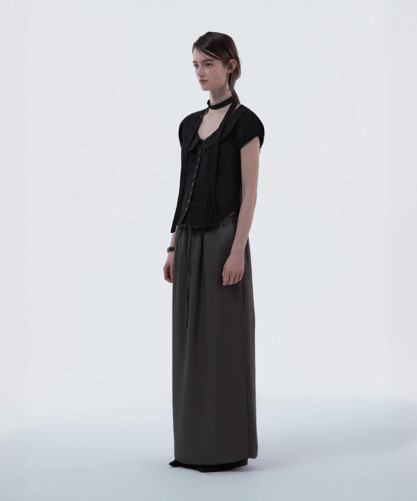 Mausolleum Satin Slim Line Long Skirt - Brown