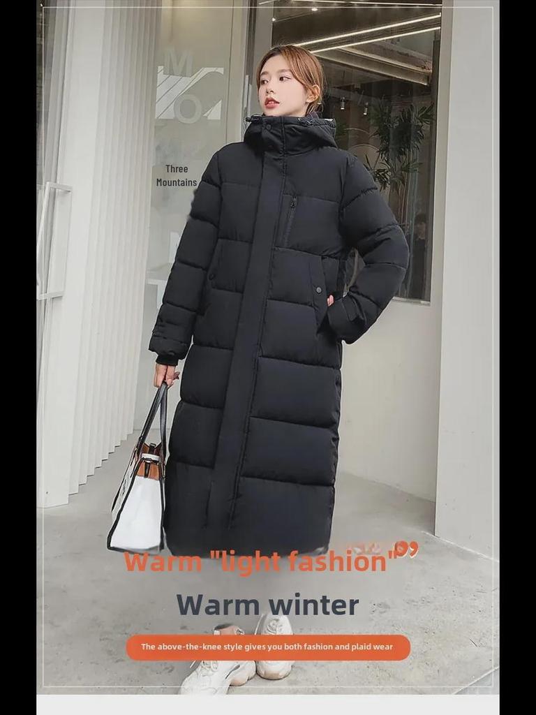 Damen Winter Baumwollmantel mit Kapuze im koreanischen Stil, lang, überknielang