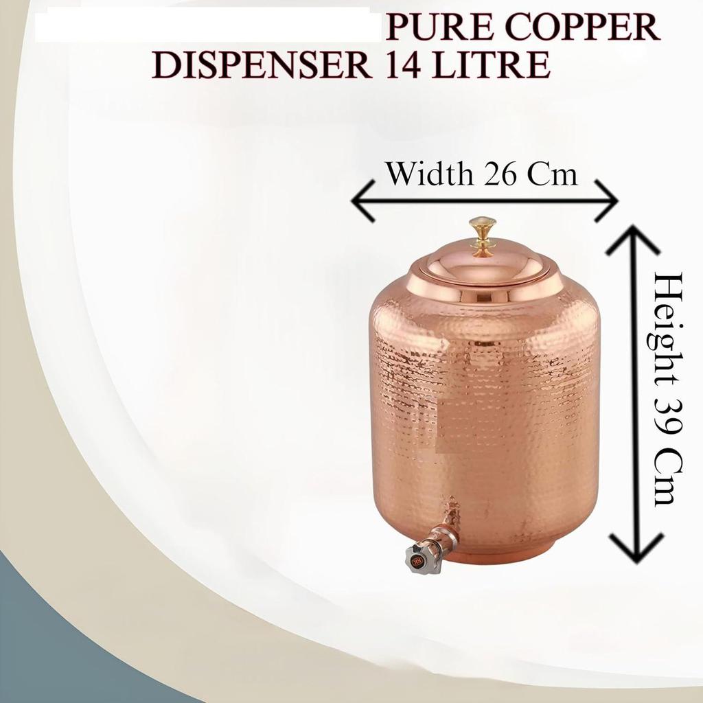 14 Litre Hammered Copper Water Dispenser (Matka) Container Pot with Pure Copper and Ayurvedic Health Benefits