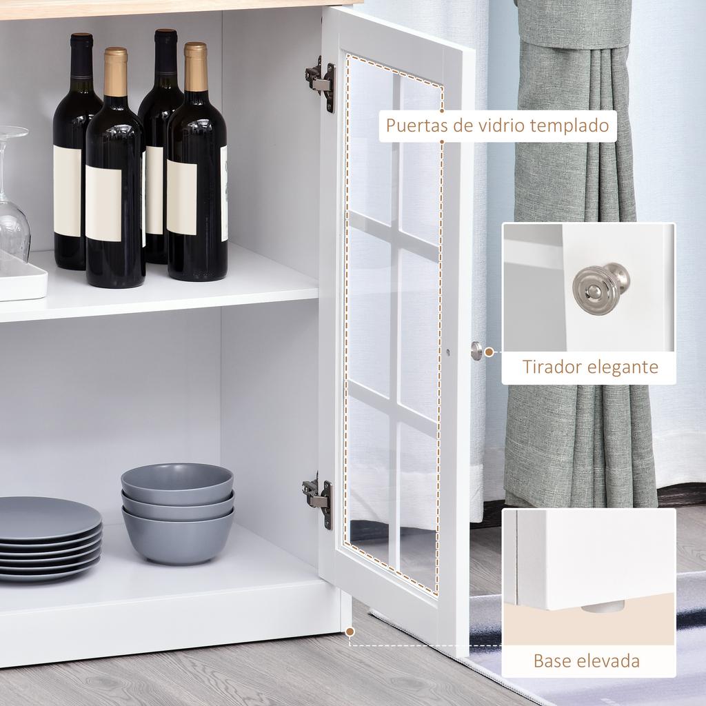 Kitchen Cupboard, Shelves, Glass Doors, 80 x 37 x 183 cm, White