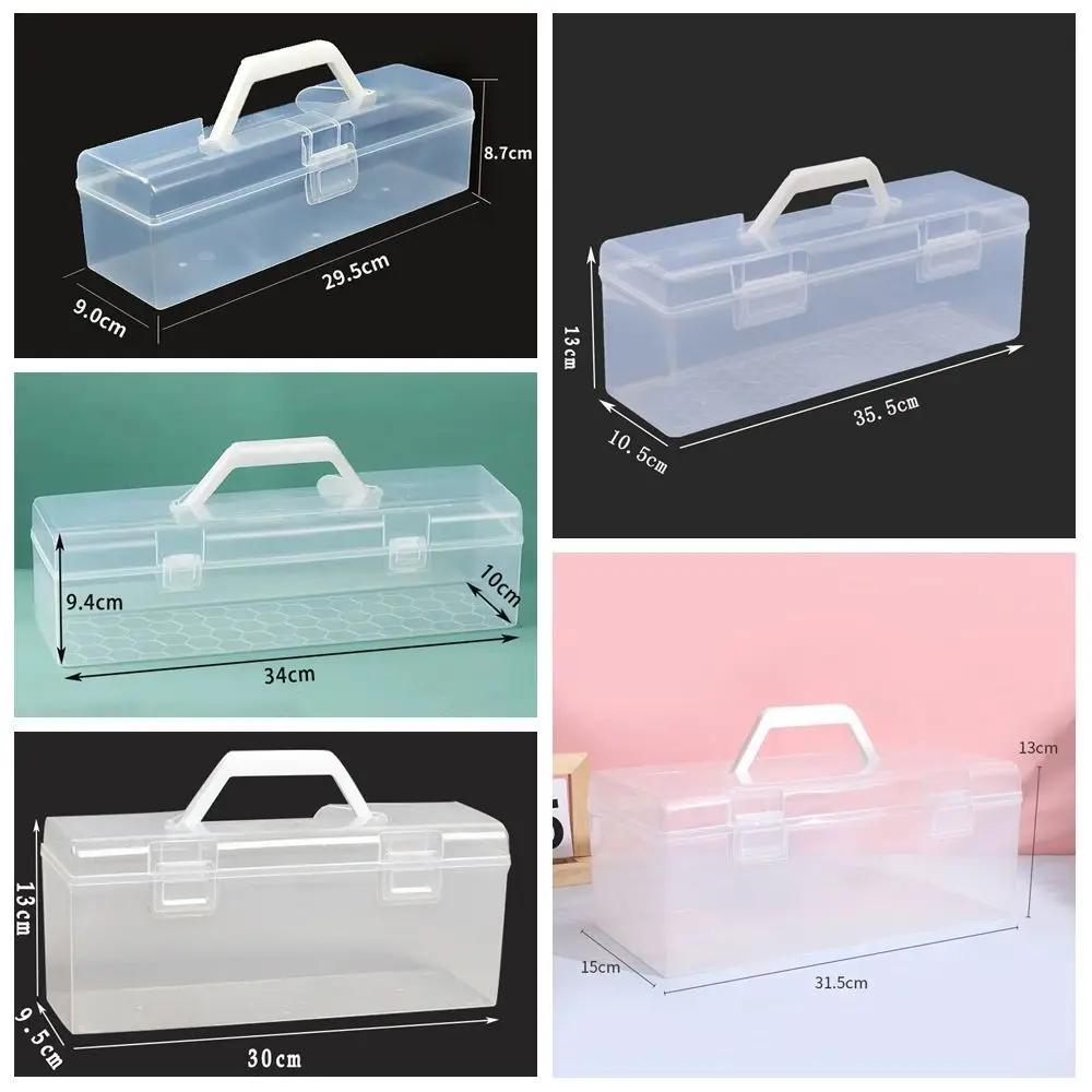 Plastic Clear Storage Box Clear with Handle Marker Pen Storage Holder Desktop Organizer Calligraphy Toolbox Stationery Storage