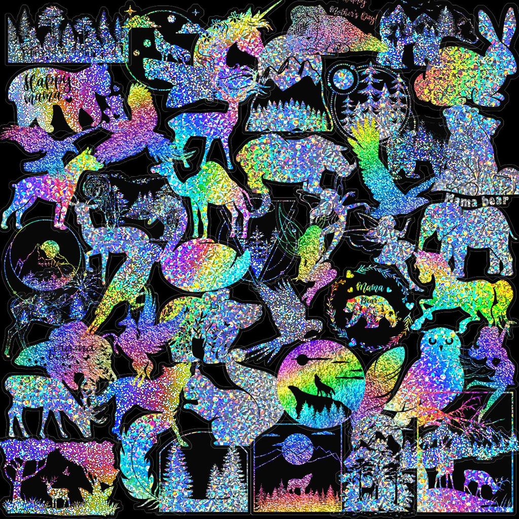 T01040671 Clearance 100 Sheets Transparent Laser Sticker Dream Forest Sticker Bag Two-Color Laser Gold