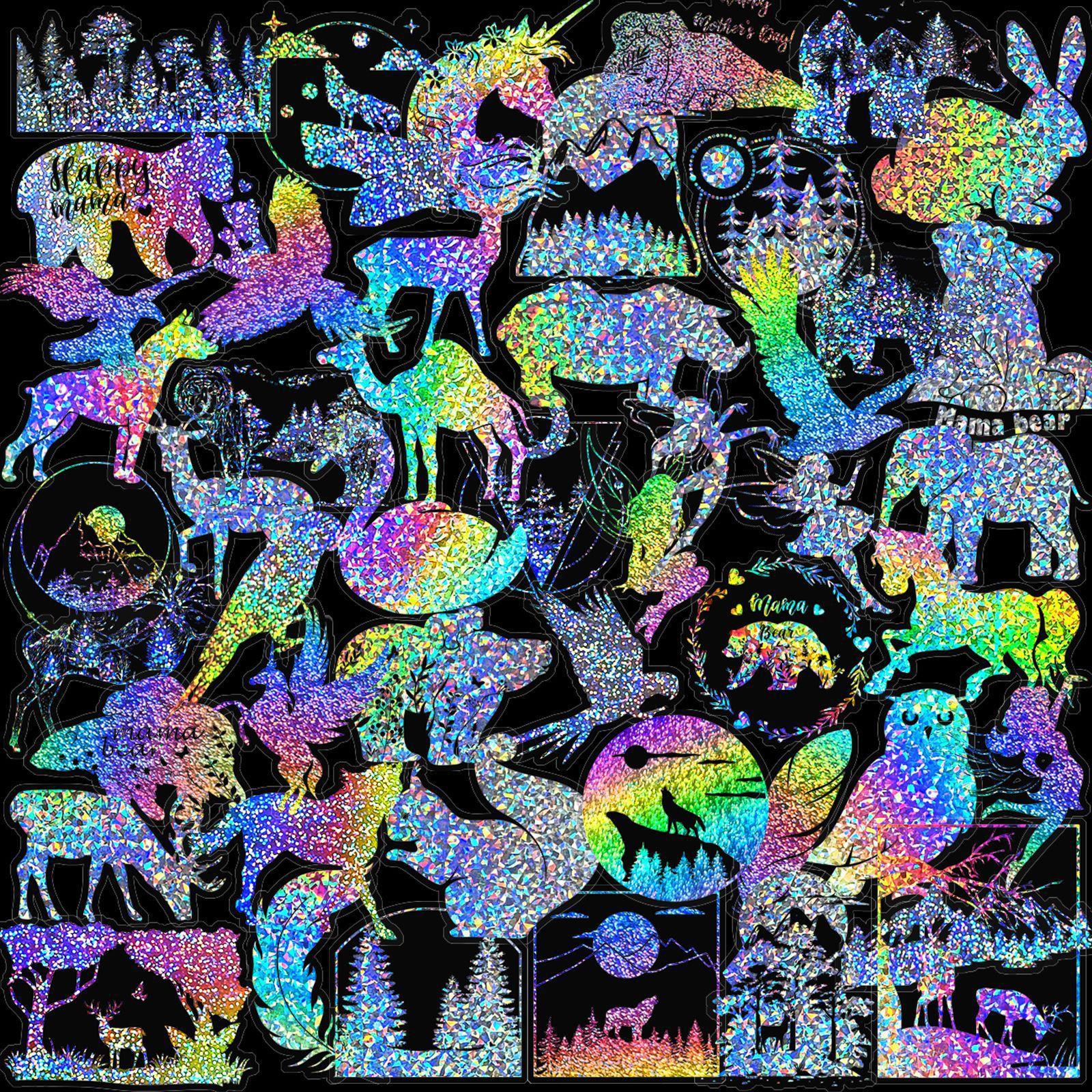 T01040671 Clearance 100 Sheets Transparent Laser Sticker Dream Forest Sticker Bag Two-Color Laser Gold