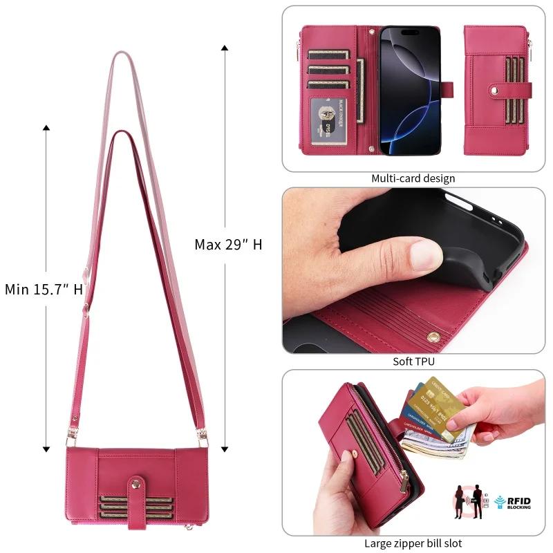 Crossbody Leather Case For Samsung Galaxy S25 Edge S24 Ultra S23 FE S22 S21 Plus A56 A36 A16 A26 A55 A35 A15 Wallet Phone Cover