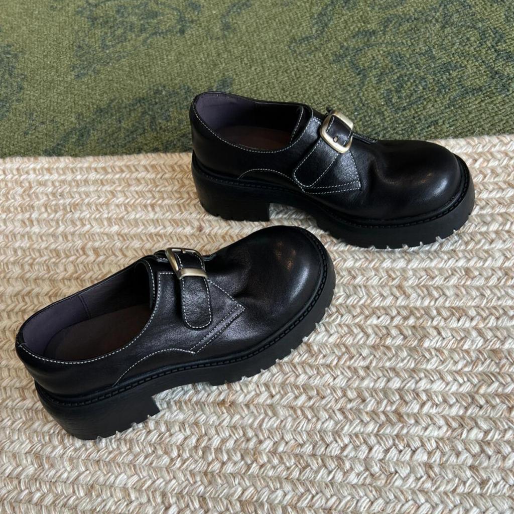 Cowhide version~ thick-soled small man height-increasing loafers women's British style retro small leather shoes versatile jk uniform single shoes