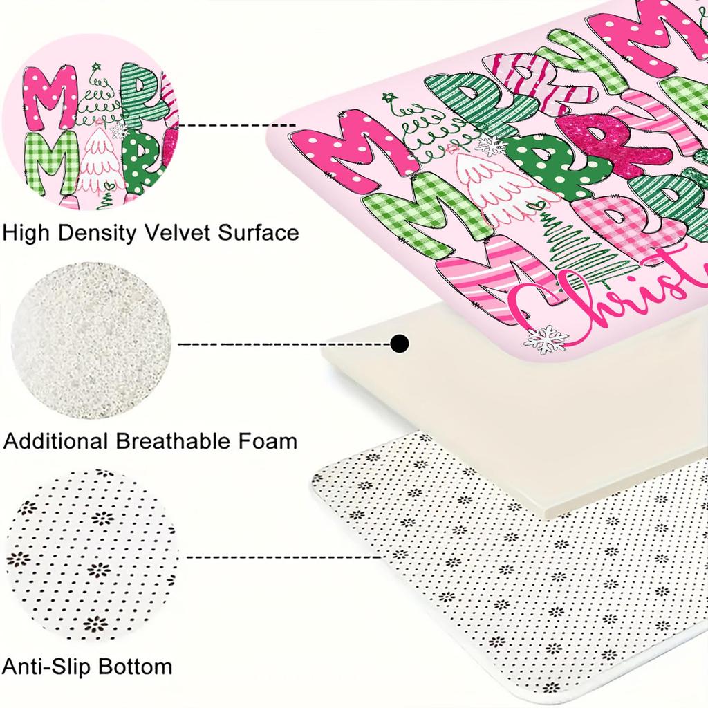 Christmas Kitchen Anti-slip Mat Carpet Flannel Doormat Two-piece Set