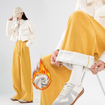 Yellow Corduroy Wide-leg Pants Women's Autumn and Winter Plus Velvet Loose Lazy Straight Pants