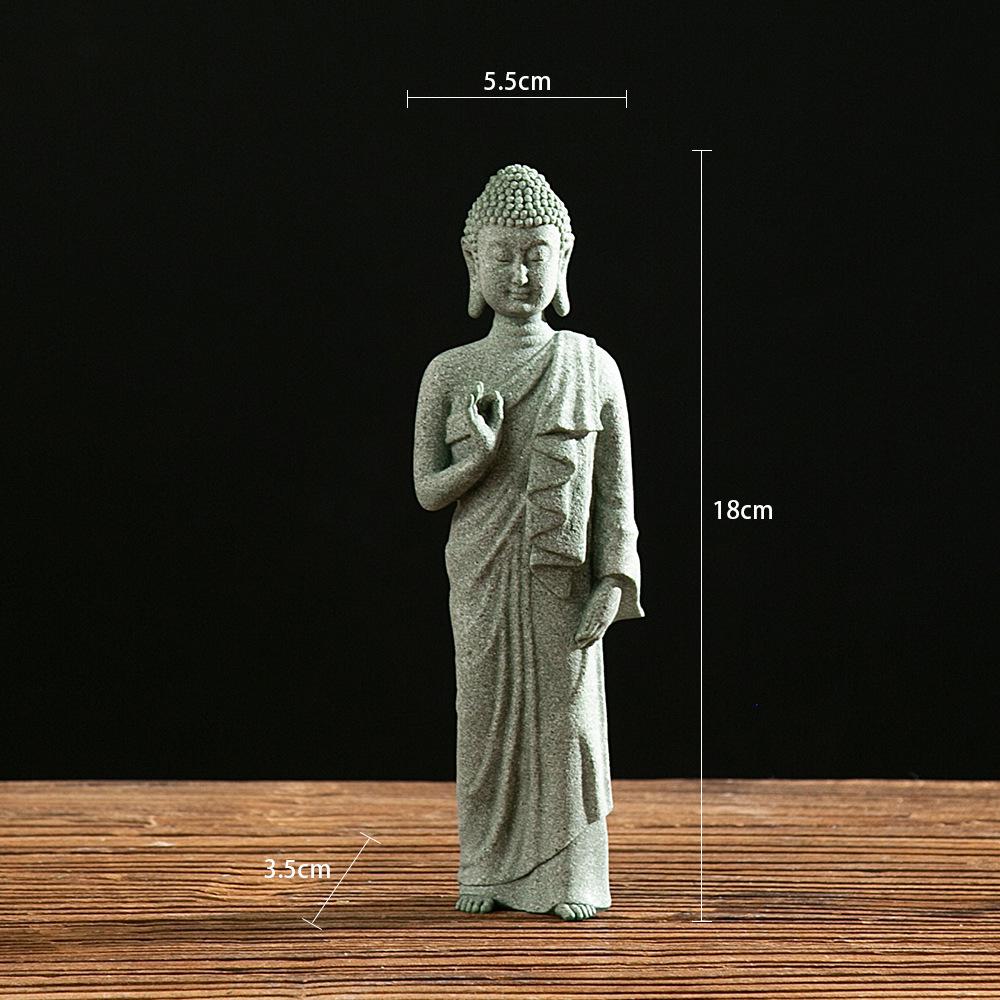 Antique Green Sandstone Buddha Statue: Zen Craftwork Water Feature for Home Decoration & Chinese Tea Pet Ornament.