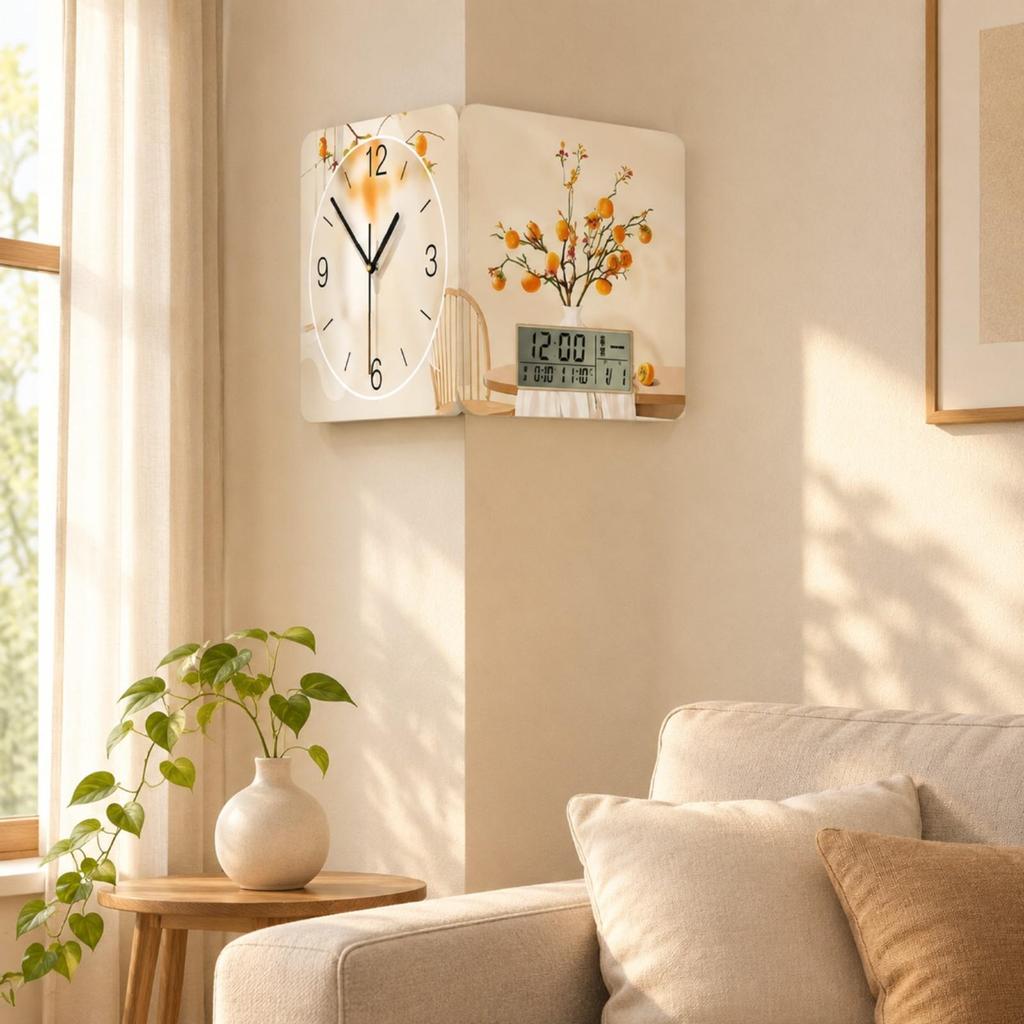 Wall Clock with Arabic Numerals Operated Seconds Hand NoHoles for Living Room,