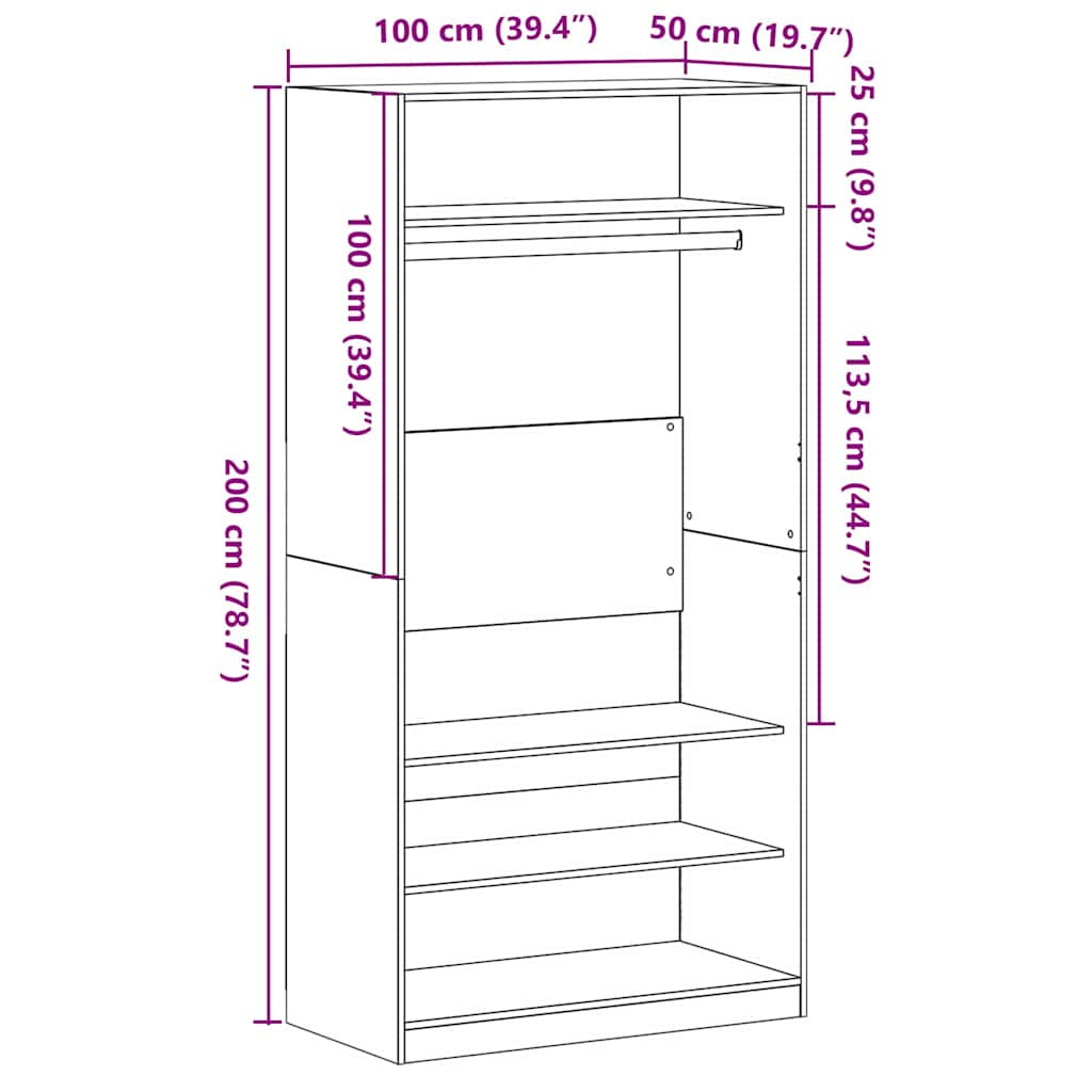 Wardrobe with Shelf Black Oak Effect 100 x 50 x 200 cm