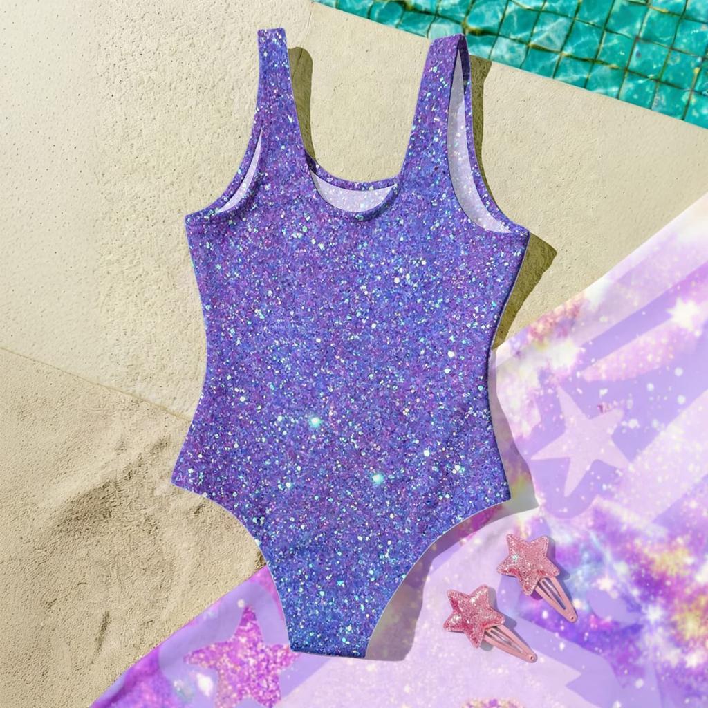 Mädchen Badeanzug Pailletten-Print Ärmellos Kinder Badebekleidung Bequeme Passform Leichter Stoff Geeignet für Sommer Strand Pool