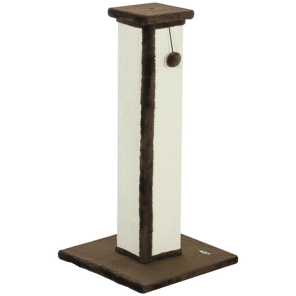81cm Cat Scratcher, Vertical Full Scratcher w/ Natural Sisal Rope, Hanging Ball, Soft Plush - Brown