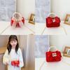 Adorable Red Bowknot Children's Handbag With Charming Pearl Chain For Kids