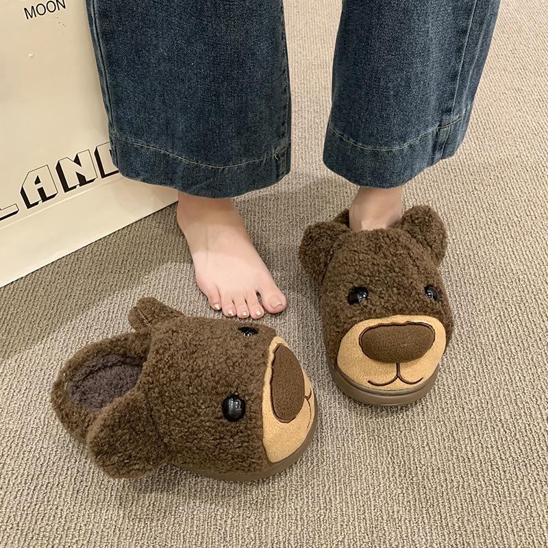 Cute Cartoon Puppy Fluffy Slippers Women's New Soft Plush Outer Wear In Autumn and Winter 2025 Anti-skid Shit Feeling